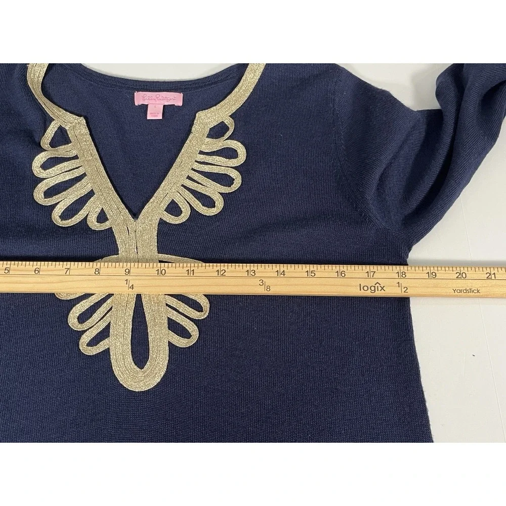 Lilly Pulitzer Devlin Sweater Shift Dress Navy Blue Merino Wool‎ Sz L